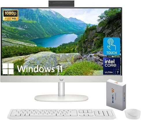 HP Newest 27" All-in-One Desktop Computer, FHD IPS Touchscreen, 12-core Intel Core Ultra 7-155U Processor, 64GB DDR5, 2TB SSD, Wi-Fi 6, HDMI, Wireless KB&Mouse, Windows 11 Pro, WOWPC Bundle in Saudi Arabia