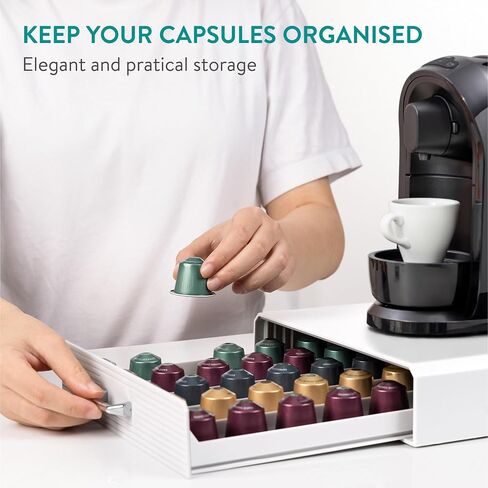 Navaris Coffee Pod Holder Drawer - 50 Capsule Storage Organizer Tray Counter Container - Fits Standard Sizes of Pods and Capsules - 1 Drawer Design in Saudi Arabia