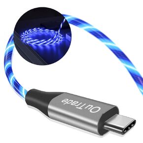 OuTrade USB Type C Cable, 3A LED Light Up Fast Charge Cord Compatible with Samsung Galaxy S20/S10/S9/S8, LG V40, USB-C to USB-A Fast Charging C Cables (Red, 6 ft)