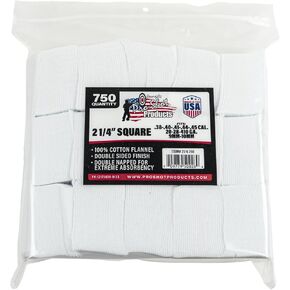 Pro Shot Gun Care Flannel Gun Cleaning 750 Count Patches (.38-.45Caliber/.20-.410Ga. 21/4SQ.),WHITE