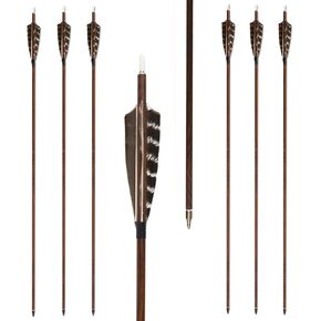 Letszhu Archery Carbon Arrows Wooden Grain Shaft 500 Spine with Feather Fletching for Hunting Target Shooting