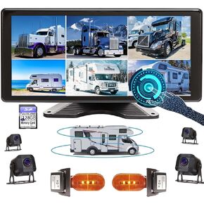 Light Sensor 10.36-Inch 6 Split Touchable 128GB Large Audio 1080P Backup Camera Monitor & Built-in DVR Video Recorder for RV Truck Trailer Rear Side Front Reversing View Wired System Waterproof DCD106