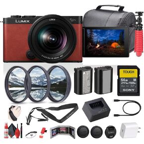 Panasonic Lumix S9 Mirrorless Camera with S 20-60mm f/3.5-5.6 Lens (DC-S9KR) Bundle in Red Including: 64 GB Memory Card, Battery Pack, Rechargeable Battery, Battery Charger, Filter Kit and More
