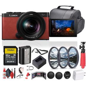 Panasonic Lumix S9 Mirrorless Camera with S 20-60mm f/3.5-5.6 Lens (DC-S9KR) Bundle in Red Including: 64 GB Memory Card, 3-Piece Filter Kit, Battery Pack, USB-C Charging Kit, and More Accessories