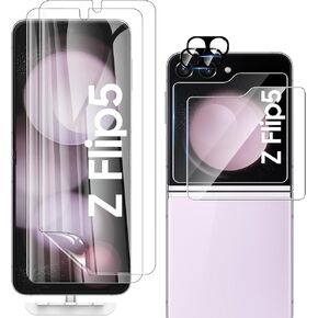 [2 Sets 6 Pack] for Samsung Galaxy Z Flip 5 Screen Protector, Internal Flexible TPU Screen Protector + Outer Tempered Glass Screen Protector + Tempered Glass Camera Lens Protector
