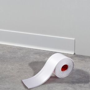 Flexible Baseboard Molding Trim, Vinyl Baseboard Molding 4 Inch x 40 Feet Self-Adhesive Peel and Stick Baseboard White for Wall Base Cove Base, Bedroom, Kitchen, Dining Room, Office, Rubber Baseboard