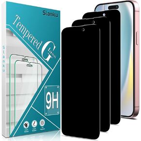 Slanku [3 Pack Privacy Screen Protector for iPhone 16 Plus Tempered Glass Film, Anti-Spy, Full Coverage, Case Friendly, NO Bubbles