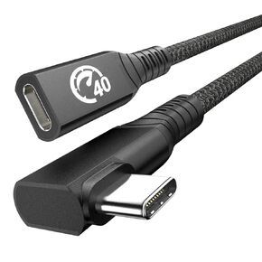 USB 4 Extension Cable 240W 2FT, Right Angle Thunderbolt 4/3 & USB C Male to Female Cable, PD 3.1 Fast Charging 40Gbps 8K@60Hz Video, Type C Extender Cord, for MacBook,iPad Pro/Air,Galaxy S24/S23