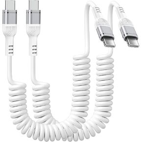 USB C to USB C Coiled Cable 6FT Retractable Auto Type C Fast Charging Cord in Saudi Arabia