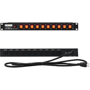 10-Outlet 1U Rack Mount Power Strip - Surge Protector, Full Metal with Network-Grade Protection，Features 10 Front Switches with LED Light - Ideal for Server Racks and Cabinets，6 ft Cord