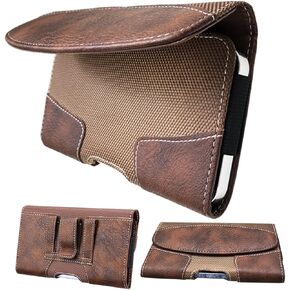 Leather Phone Holster for Men Belt for iPhone 14 Pro Max, 14 Plus, Galaxy S23 Ultra, S23 Plus, Moto Edge 40, Maezar XXL Large Belt Clip Loop Holder Carrying Pouch Case Magnetic Closure (Brown)