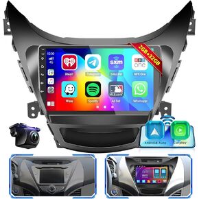 Fuluku【for Hyundai Elantra 2011-2013】 Car Stereo with Wireless Carplay Android Auto, 9" Touch Screen Radio Dash Kit GPS Navigation WiFi Bluetooth SWC Mirror Link, Mic Backup Camera