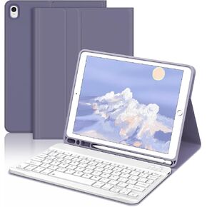 Keyboard for iPad 9th Generation iPad Case with Keyboard 10.2 Inch iPad 8th/7th /iPad Air 3rd/iPad Pro 10.5" Generation Case ,Detachable Wireless Keyboard Tablet Cover Case with Pencil Holder (Purple)