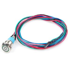 16mm Chassis Metal Button Switch with 100m 3.3FT Extension Cable Red Yellow Blue Green LED for DIY Computer and Restart Switch (Green Symbol)