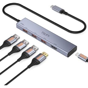 USB C HUB 10Gbps, TSUPY USB HUB with 4K 60Hz HDMI, 3* USB 3.2 A Ports, 100W Power Delivery USB Port, Multi USB C Splitter Adapter HUB for MacBook Air/Pro, iPad Air/Pro, iMac, Tablet,Phone
