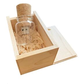 1PCS Cute Drift Bottle USB Flash Drive Memory Stick Storage U-Disk with Maple Box (USB 2.0/128GB)