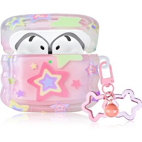 Case for AirPod 4 with Star Pattern Design, with Small Bell Star Keychain, Soft Protective Cover for AirPods 4th Generation 2024 Released