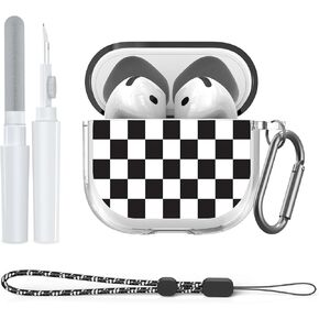 for Apple Airpods 4th Generation Case with Cleaner Kit, Clear Soft TPU Protective Case for Airpods 4 (2024) with Carabiner & Lanyard Accessories Set(Red Flower)