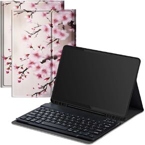 Keyboard Case for Samsung Galaxy Tab A8 10.5 Inch 2022 Model (SM-X200/X205/X207),PU Leather Fold Stand Protective Cover,Cherry Blossom