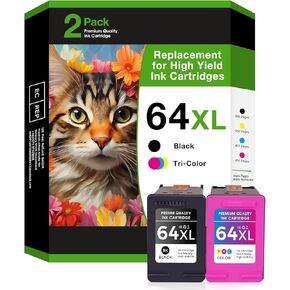 64 64XL Ink Cartridge Combo Pack Replacement for hp Ink 64 for hp 64xl Black Ink Cartridge for hp 64 Ink use with hp Envy Photo 7855 Ink cartridges 7200 7455 7858 7900 Printer (1BK+1C)