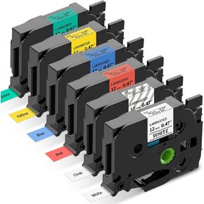 Labelife 6-Pack P Touch Label Tape Replace Brother Label Maker Tape, TZe TZ Tape 12mm 0.47 Laminated Color Tape for Brother PT-D210 PT-D220 PT-H110 PT-D600 PT-D610BT, White/Clear/Red/Blue/Yellow/Green
