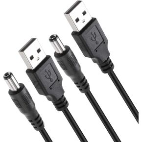 TENINYU USB 2.0 A Male to DC 5.5x2.1mm 5 Volt 24AWG DC Connector Charge Barrel Jack Power Cable Black, 3FT (Max 2.5 Ampere Power Cable, Center PIN Positive),2Pack
