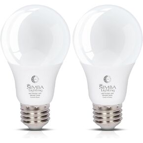 Simba Lighting Bug Non-Attracting Yellow LED Bulb 6W 40W Equivalent, Great for Outdoor Porch Light, Night Light, Dusk-to-Dawn Smart Sensor Auto On/Off, Amber Warm 2000K, A19 E26 Medium Base, Pack of 2