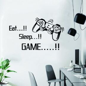 Gamepad and Eat Sleep Game Wall Decal - Video Game Sticker - Removable PVC Wall Decor for Kids Room and Game Hall - Gamer Wall Decor Effect 22"x13"inch (Black-JWH330-gamepad)