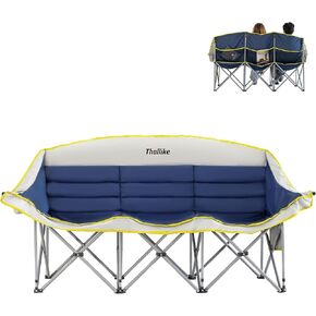 Double Camping Chair for Adults, 2-3 Person Folding Oversized Loveseat Camping Chairs with Cup Hodler and Carry Bag, Up to 660 lbs for Travel Outdoor (Black)