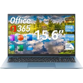 كمبيوتر محمول 15.6 بوصة، كمبيوتر محمول مع ذاكرة وصول عشوائي 20 جيجابايت و128 جيجابايت EMMC+1024 جيجابايت SSD قابل للتوسيع 4 تيرابايت، سيليرون N5095 رباعي النواة، اشتراك Office 365 لمدة عام، 7000 مللي أمبير، واي فاي 6، USB 3.2، HDMI، نوع C (رمادي) in Kuwait