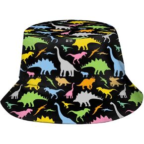 Dino Cartoon Dinosaur Bucket Hat Sun Beach Packable Fisherman Cap for Women Men Summer Outdoor Hiking