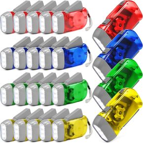 Mudder 24 Pieces Hand Crank Flashlight No Battery Flashlight with LED Self Powered Charging Torch Dynamo for Camping Emergency (Yellow, Green, Blue, Red,Stylish)