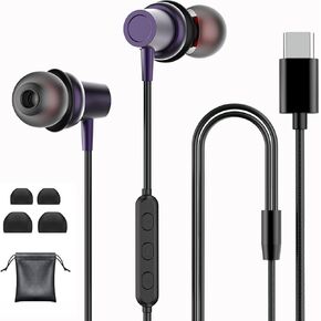 USB C Headphones for S24 S23 S22 S21 S20 Note20 A54 A53 A33 iPhone15/16Pro Max in Ear Wired Earbuds Type C Earphones with Microphone Volume Control Bass HiFi Stereo Noise Canceling Modern Style