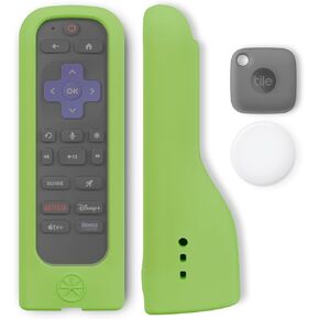 GripStand™ Roku Express | HD Standard Remote Cover: Stands Upright, Enhanced Grip, AirTag and Tile Mate Compatible, Fits Roku Standard Remote for HD Roku, No Side Volume Buttons, 2 Pack by 73&Sunny