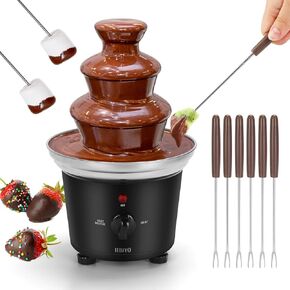 Chocolate Fondue Fountain with 6 Dipping Forks 3 Tiers Electric Chocolate Melting Machine Perfect for Chocolate Cheese Dessert Housewarming Christmas Party Gift (Black)