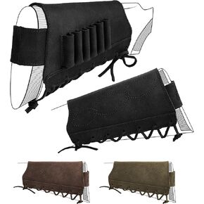 BRONZEDOG Leather Rifle Buttstock Shotgun Shell Holder Recoil Pad .30-30 .308 12/16Ga Hunting Butt Stock Cartridge Ammo Pouch