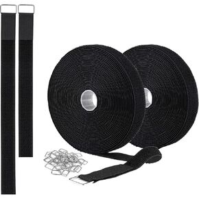 Jumpso 16Ft 2 inch Wide Cable Ties with 15 Buckles, Reusable Heavy Duty Hook and Loop Straps, Adjustable Straps for Home, Office, Desk, Wire, Cord Wraps, Cable Management Storage Straps, Black