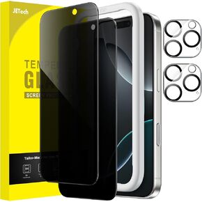 JETech Privacy Screen Protector for iPhone 13 Pro 6.1-Inch with Camera Lens Protector, Anti-Spy Tempered Glass Film, Easy Installation Tool, 2-Pack Each