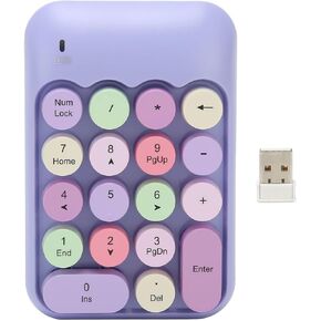 Mini 2.4G 18 Keys Number Pad, Portable Mini Financial Accounting Numeric Pad with Retro Color Round Keycaps, Keyboard Extensions for Laptop, PC, Desktop, Notebook (Purples Theme)