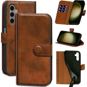Compatible with Samsung Galaxy A14 Wallet Case with Card Holder, Genuine Leather Flip Folio Cover with Adjustable Kickstand,Magnetic Closure,Shockproof&Anti-Fingerprint, Blue
