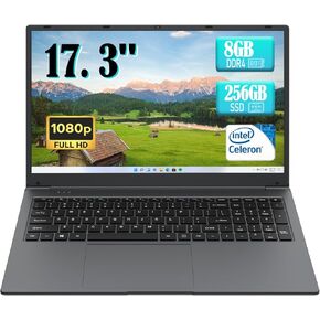 كمبيوتر محمول، كمبيوتر محمول مقاس 17 بوصة، Intel Celeron N5095، ذاكرة الوصول العشوائي 8 جيجابايت 256 جيجابايت SSD، أجهزة الكمبيوتر التي تعمل بنظام Windows 11، شاشة 1920 × 1080، نوع C، كاميرا ويب، واي فاي مزدوج، بلوتوث 4.2، HDMI، USB 3.0