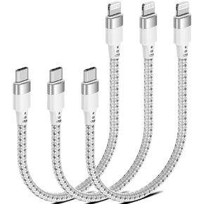 Short USB C to Lightning Cable 1ft, 3Pack 12 inch USB C to iPhone Charger Cord Braided Short Type C to Lightning Cable Fast Charging for iPhone 14 13 12 11 Pro Max Mini XR XS SE iPad (Sliver)