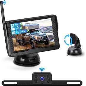 Wireless Backup Camera 5 Inch HD IPS Screen Plug and Play Easy to Install, Digital Stable Signal, IP69 Waterproof, Wide Angle for Trucks, RVs, SUVs