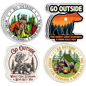 12pcs Go Outside Worst Case Scenario Bear Kills You Sticker, Funny Bear Beer Sticker, Indoor and Outdoor Use, Waterproof Camping Hiking Stickers Decal for Car, Truck, and Van, Water Bottle, Laptop