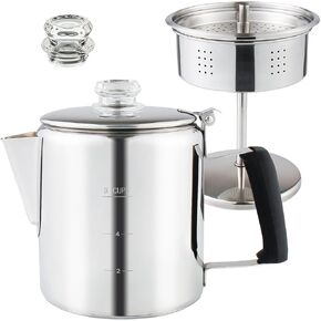 APOXCON 12 Cup Electric Coffee Percolator with ETL Certification, Stainless Steel Coffee Maker with Two Simple Glass Knobs, Cord-less Sever Portable Percolator Coffee Pot for Quick Brew