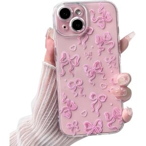 Compatible for iPhone 15 Case Aesthetic Clear Cute Ribbon Bowknot Cherry Design for Girls Women Soft TPU Shockproof Protective Girly for iPhone 15-Cherry Bowknot