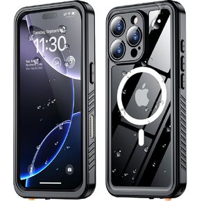 SPIDERCASE Magnetic for iPhone 16 Pro Case Waterproof, Built-in Screen & Camera Lens Protector[IP68 Underwater] [Military Grade Shockproof] Full Body Protection Phone Case,Black/Clear