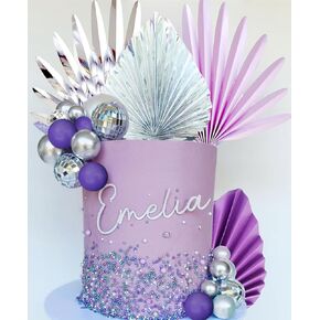 JeVenis Purple Disco Balls Cake Decoration Silver Palm Leaves Cake Decoration Stars Cake Decoration 70s Party Supplies 70s Birthday Cake Decoration Disco Bachelorette Party Supplies