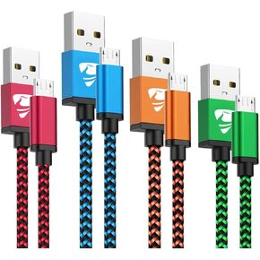 Aioneus Micro USB Cable Fast Android Cord Charger Cable 4Pack [2FT, 3FT, 5FT, 6FT] Cable Charging Cord for Samsung Galaxy S7 Edge S6 S5 J3 J3V J5 J7 J7V Note 5, LG K40 K22 K20, Kindle, Tablet, PS4