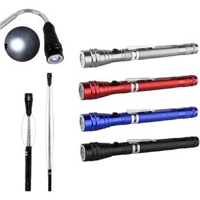 BlueSunshine Portable 3 x LED Telescopic Flexible Extensible Led Flashlights Torch Magnetic Head Pick Up Tool Flash Light Lamp (Max Length 22 Inch), 4 x LR44 Batteries (Included), Red